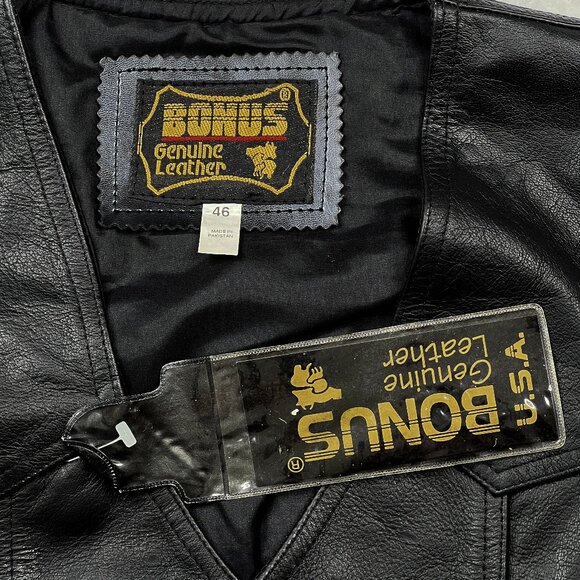 Vintage BONUS Vintage Genuine Leather Snap-Up Motorcycle Vest Size EU 46 - NWT - Picture 4 of 6